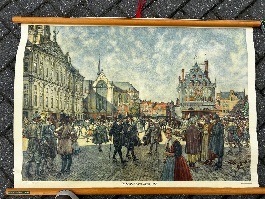 De Dam te Amsterdam, Antiek en Kunst, Antiek | Schoolplaten, Ophalen of Verzenden, Geschiedenis
