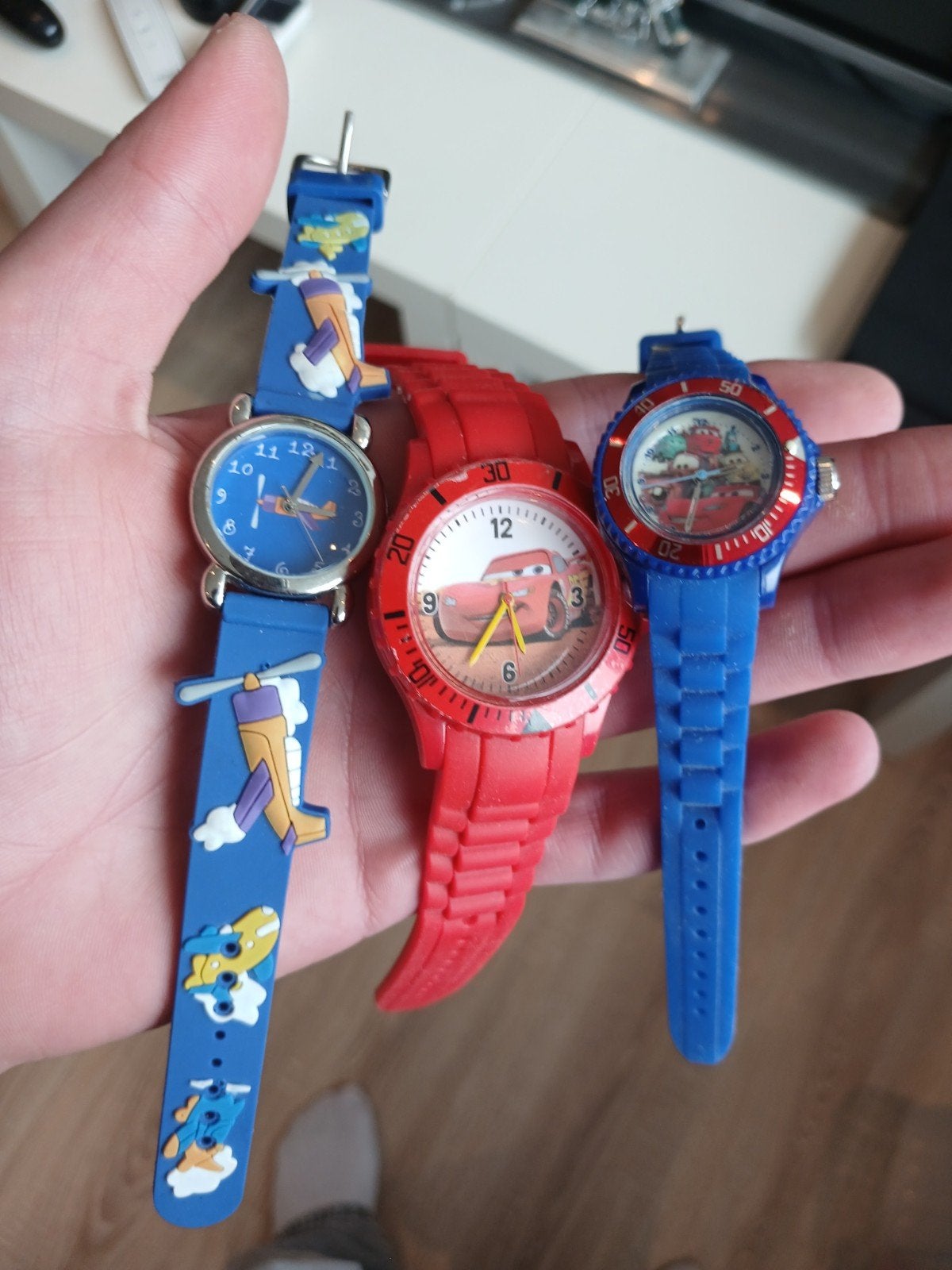 Set van 3 kinderhorloges: Vliegtuig, Cars en Duikhorloge, Ophalen of Verzenden, Gebruikt, Meerkleurig, Jongen of Meisje
