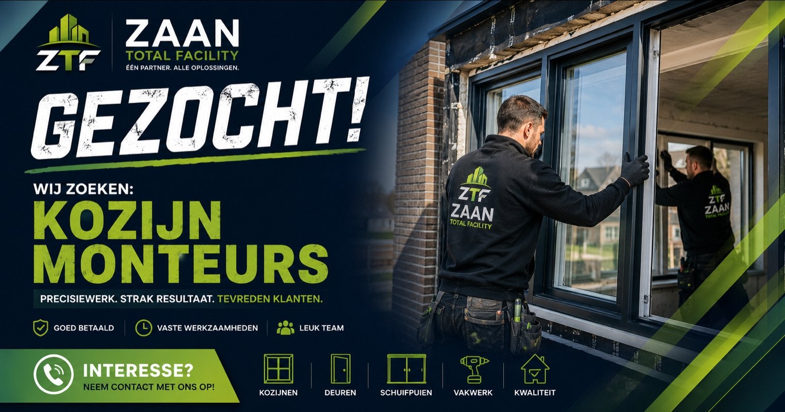 Kozijn monteur gezocht, Vacatures, 33 - 40 uur, Overige niveaus, Vanaf 1 jaar