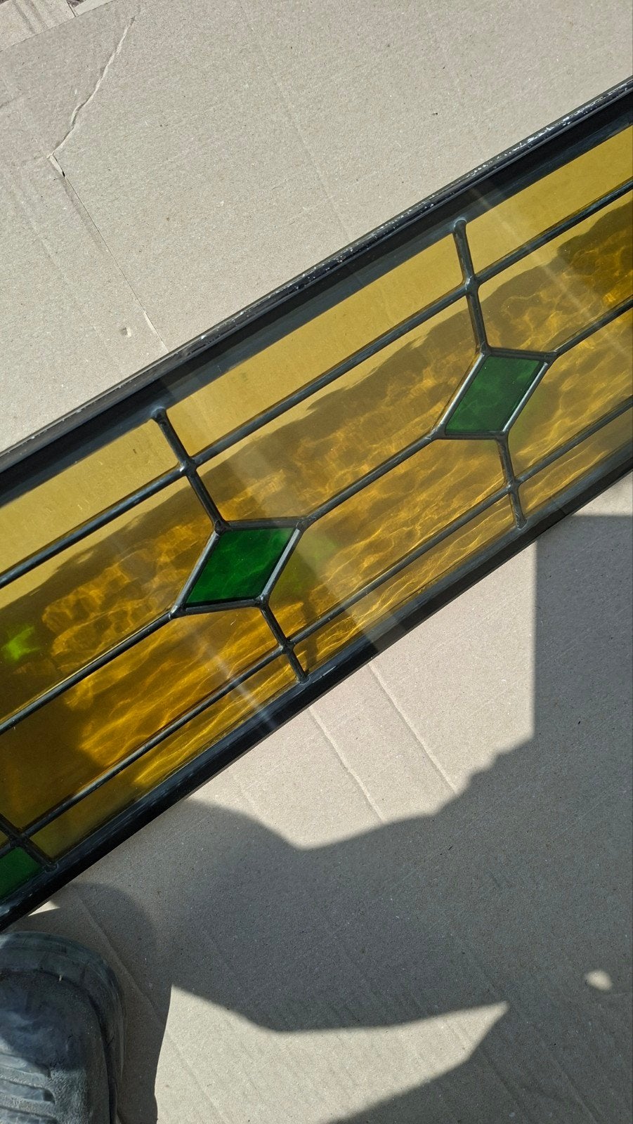 Dubbel gelaagd glas in lood raam - Geel/Groen, Ophalen, Gevelraam of Ruit, Gebruikt, Minder dan 80 cm
