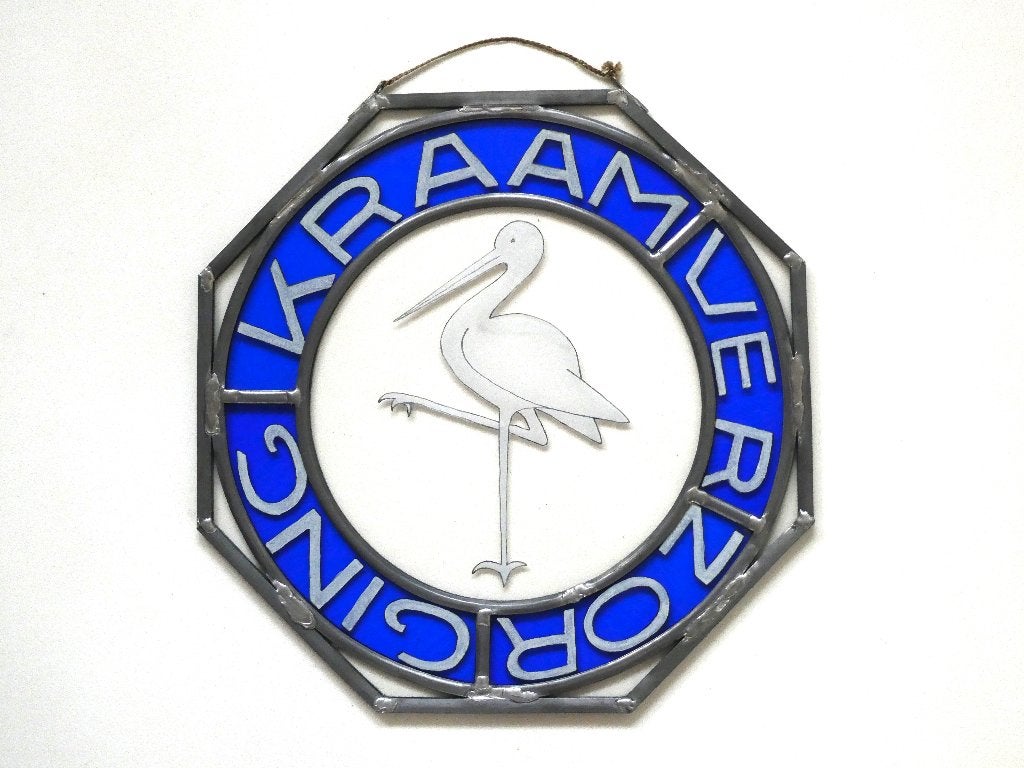 Glas in lood historisch insigne Kraamverzorging Ooievaartje, Ophalen of Verzenden