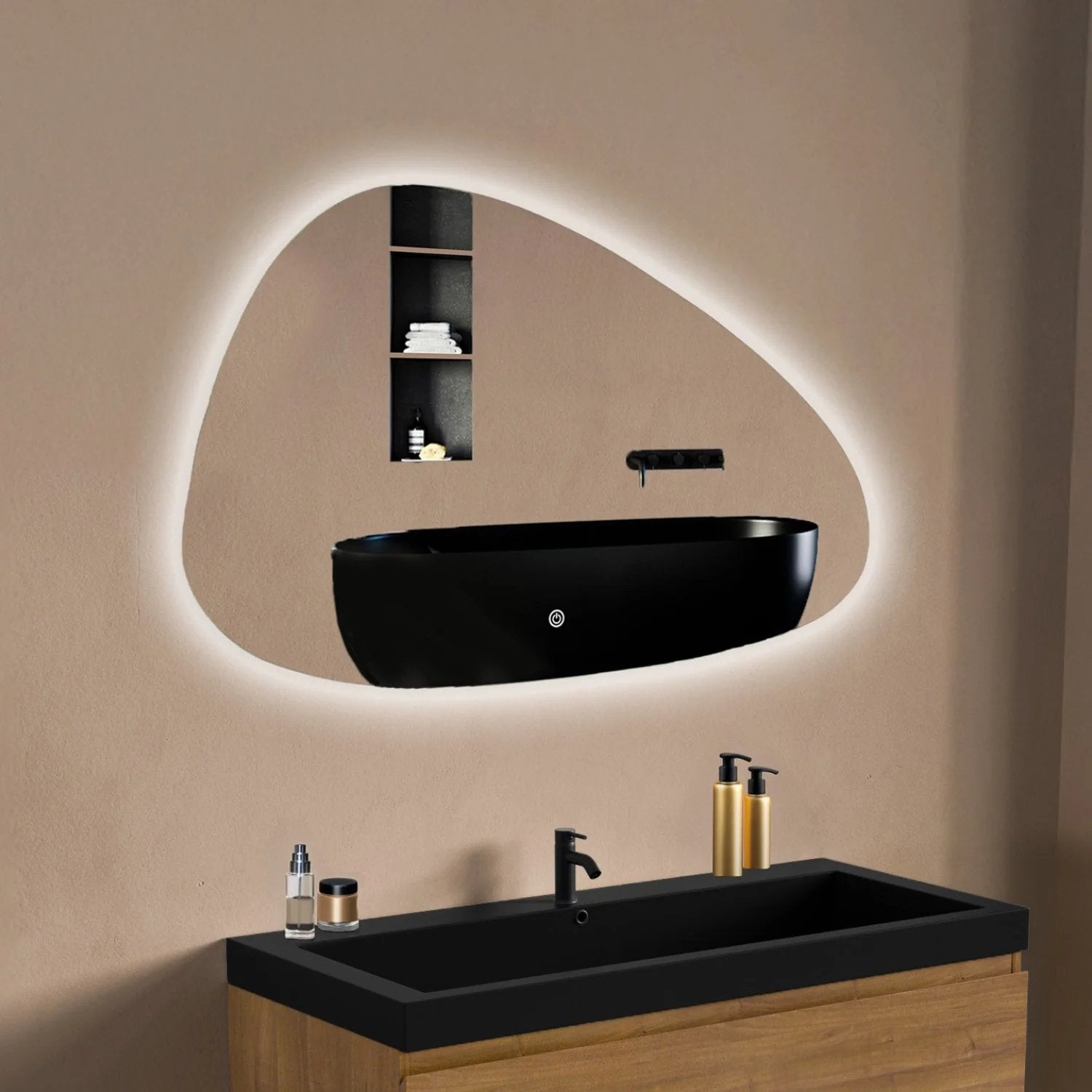 Lomazoo Asymmetrische LED Spiegel 100x62.5cm - Nieuw, Nieuw, Ophalen of Verzenden, 75 tot 100 cm, Minder dan 100 cm