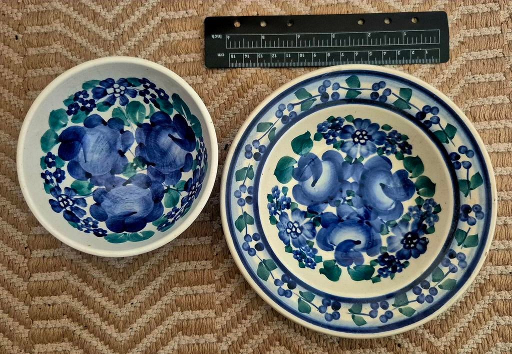 Mooie Włocławek Faience bord en kom uit Polen., Ophalen of Verzenden