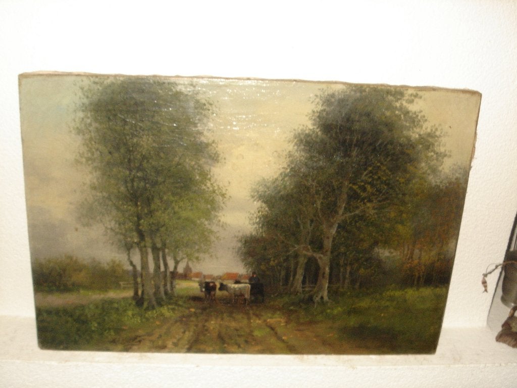 Marinus Adrianus Koekkoek (1873-1944), Boer met koeien., Antiek en Kunst, Doek, Ophalen of Verzenden, Landschap, Olieverf