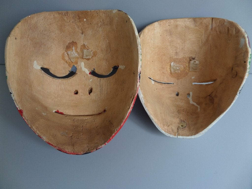 kunst Topeng maskers uit Bali Indonesië 35 Jaar oud, Antiek en Kunst, Kunst | Niet-Westerse kunst, Hout, 20 cm, Geschilderd, Masker