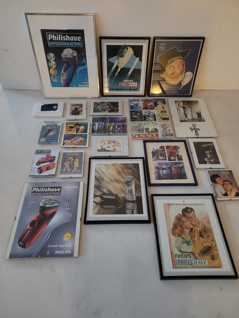 Vintage Philips Philishave reclame posters en prints, Antiek en Kunst, Kunst | Overige Kunst, Ophalen