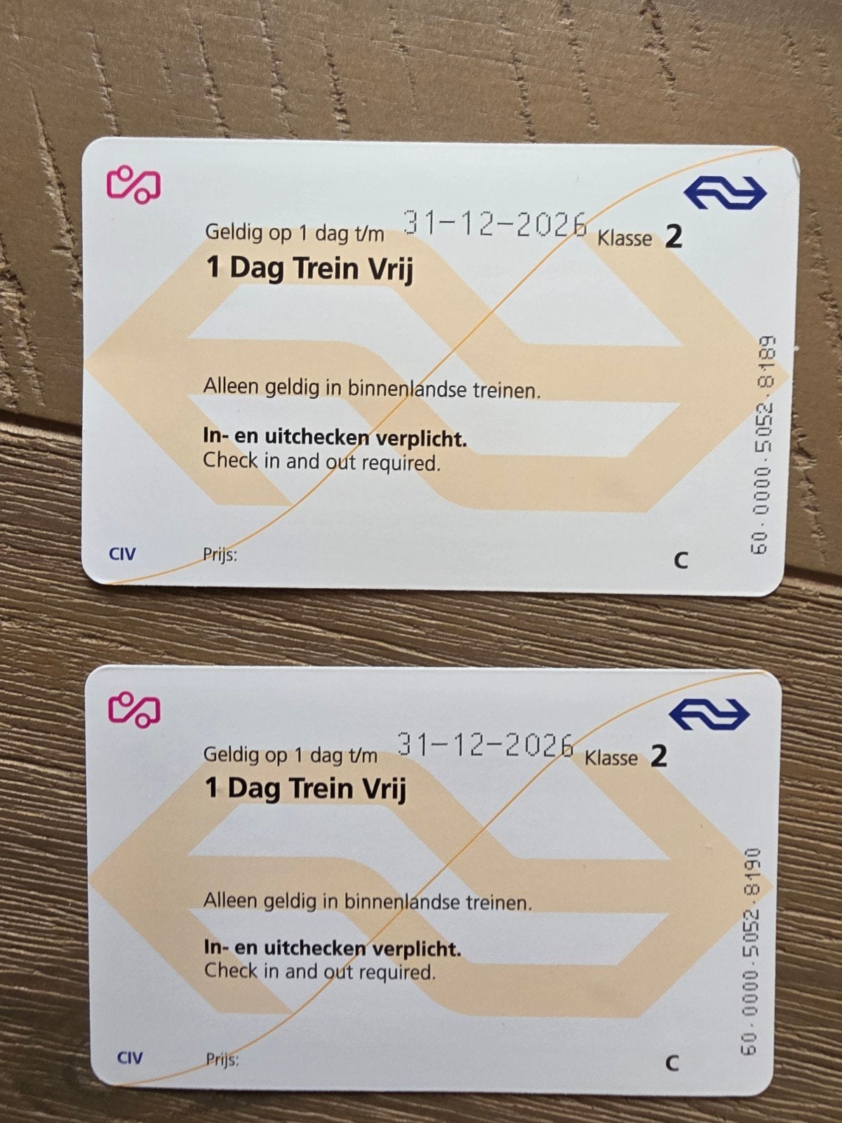 2 kaartjes 1 Dag Trein Vrij, Tickets en Kaartjes, Twee personen, Trein, Algemeen kaartje