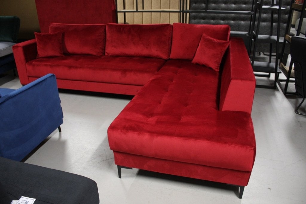 Luxe hoekbank Mila velvet fluweel rood lounge bankstel, Ophalen, 250 tot 300 cm, Nieuw, 75 tot 100 cm