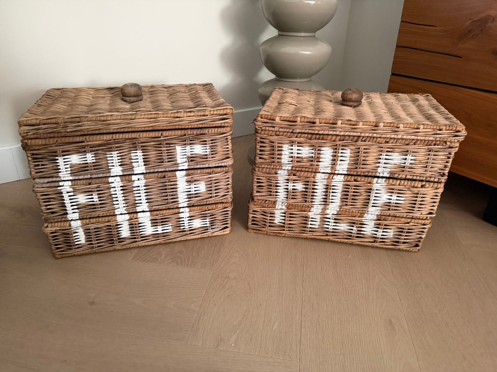Riviera Maison rattan file basket 2 stuks, Ophalen of Verzenden, Zo goed als nieuw, Rond, Riet