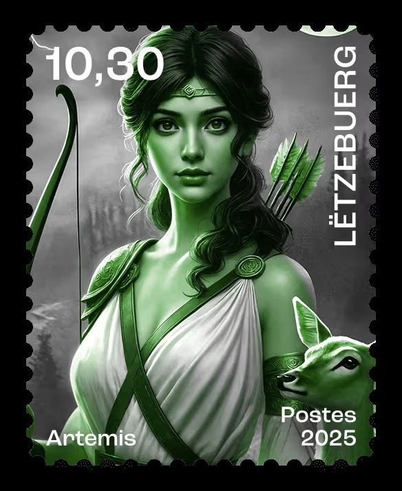 Luxemburg 2025 Arthemis Mythologie Crypto - NFT Groen pf, Verzenden, Luxemburg, Postfris