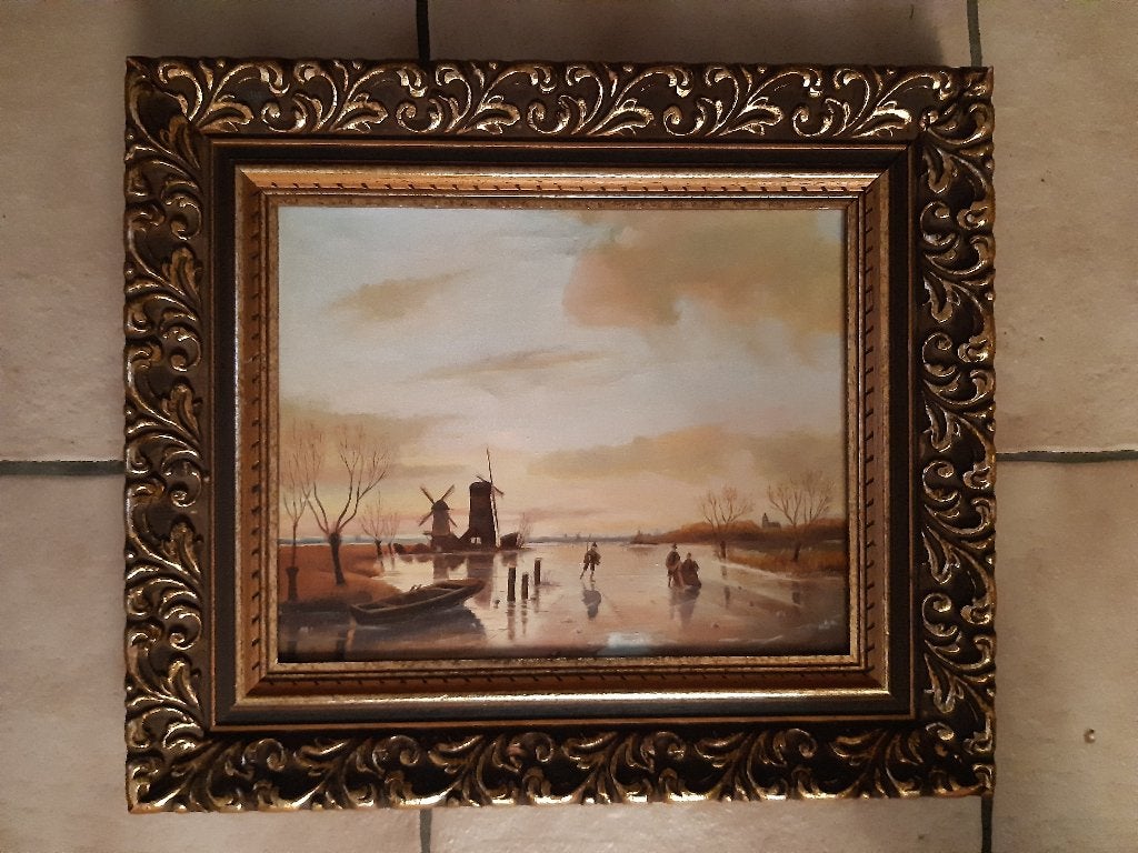 Leuk oud tafereel van een ijsgezicht, Ophalen, Landschap, Doek