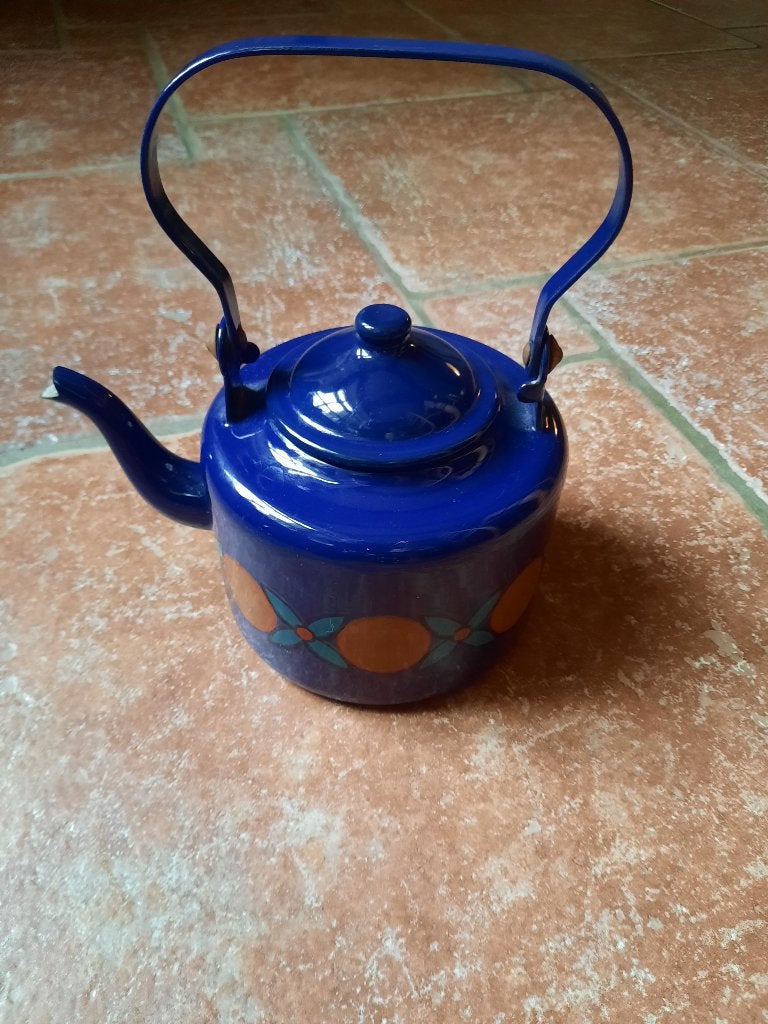 Kobaltblauw retro emaille keteltje, Ophalen of Verzenden