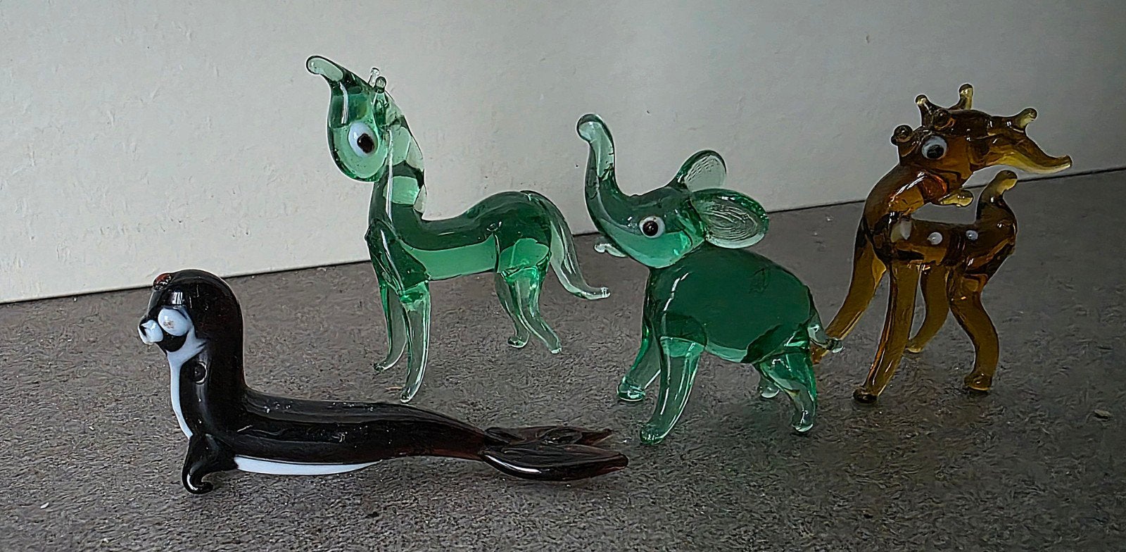 Set van 4 miniatuur glazen dierenbeeldjes lampwork  Murano, Ophalen of Verzenden, Zo goed als nieuw, Beeldje of Figuurtje
