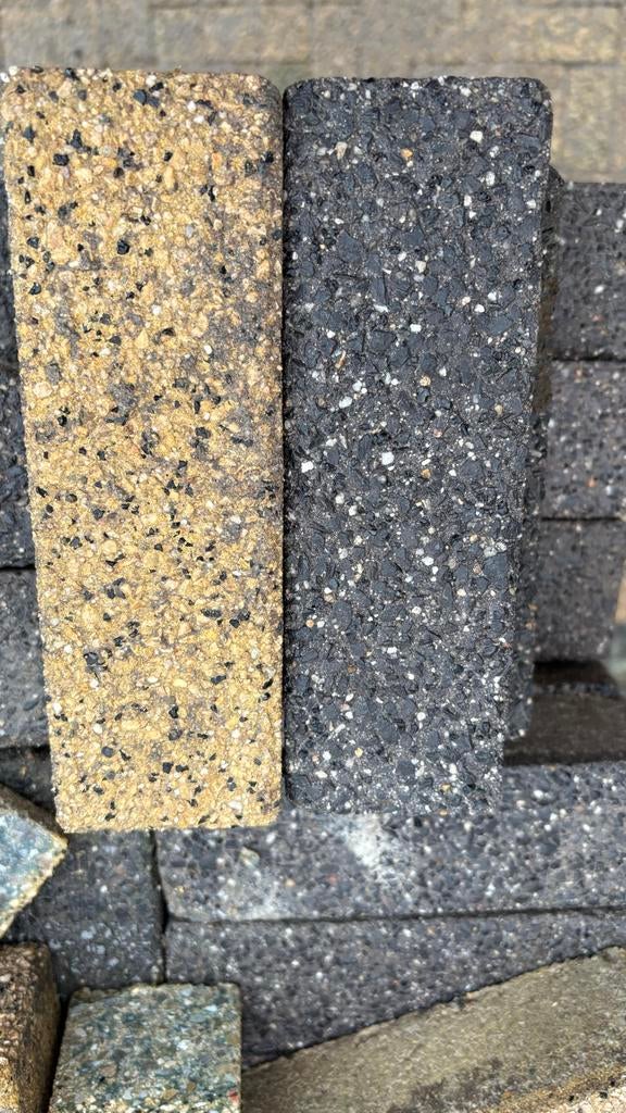 Terras klinkers antraciet grijs en geel gestippeld, Tuin en Terras, Tegels en Klinkers, Ophalen, Gebruikt, Klinkers, Minder dan 5 m²