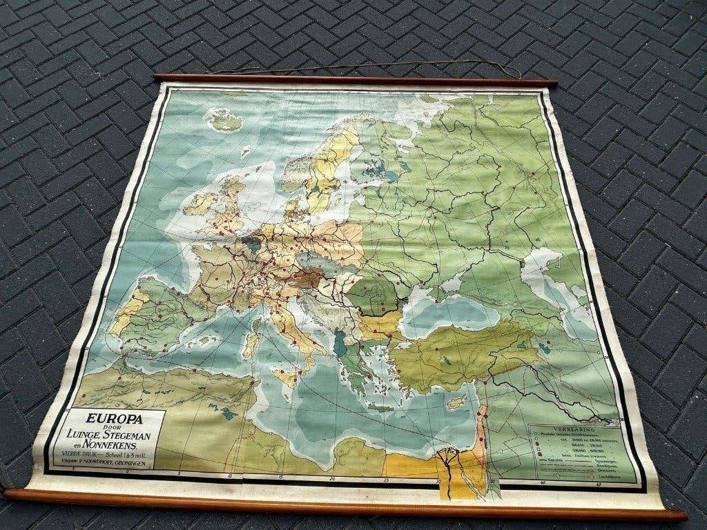 Grote schoolplaat van Europa (staatkundig), Antiek en Kunst, Ophalen of Verzenden, Aardrijkskunde
