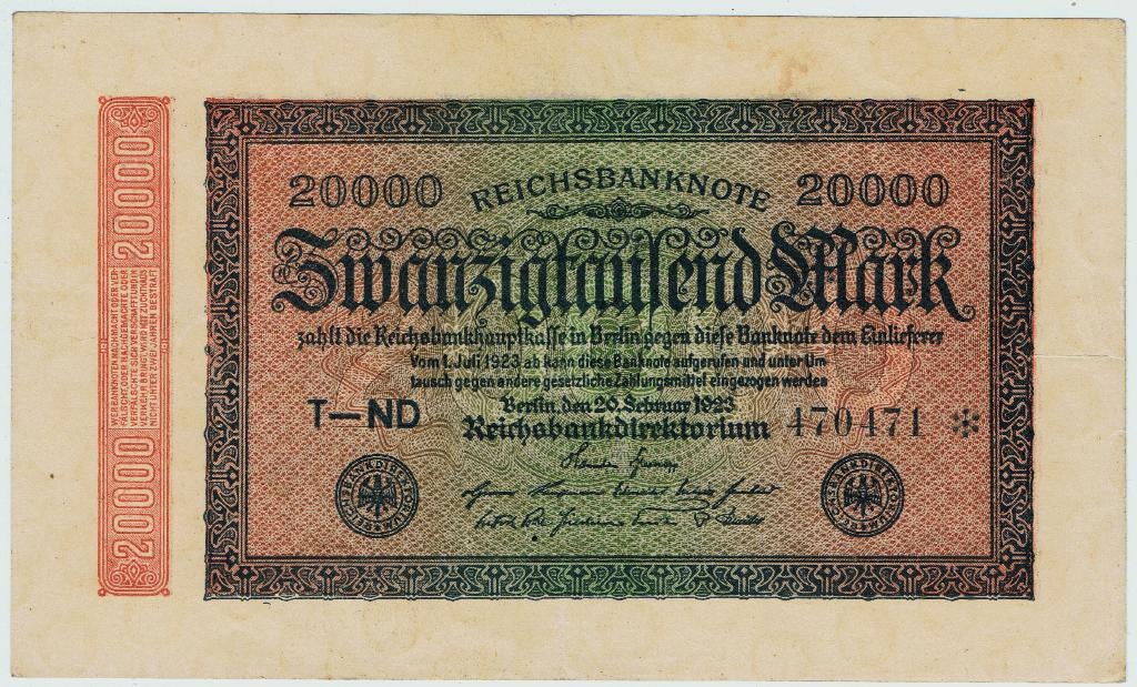 21-814 Duitsland 20.000 mark 1923, Postzegels en Munten, Ophalen of Verzenden, Duitsland, Los biljet