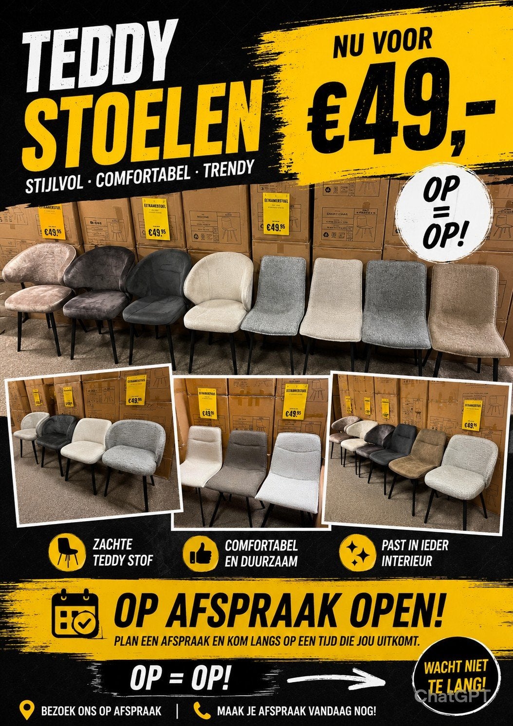 Mooi teddy eetkamerstoelen al voor €49,-, Ophalen of Verzenden, Nieuw, Wit