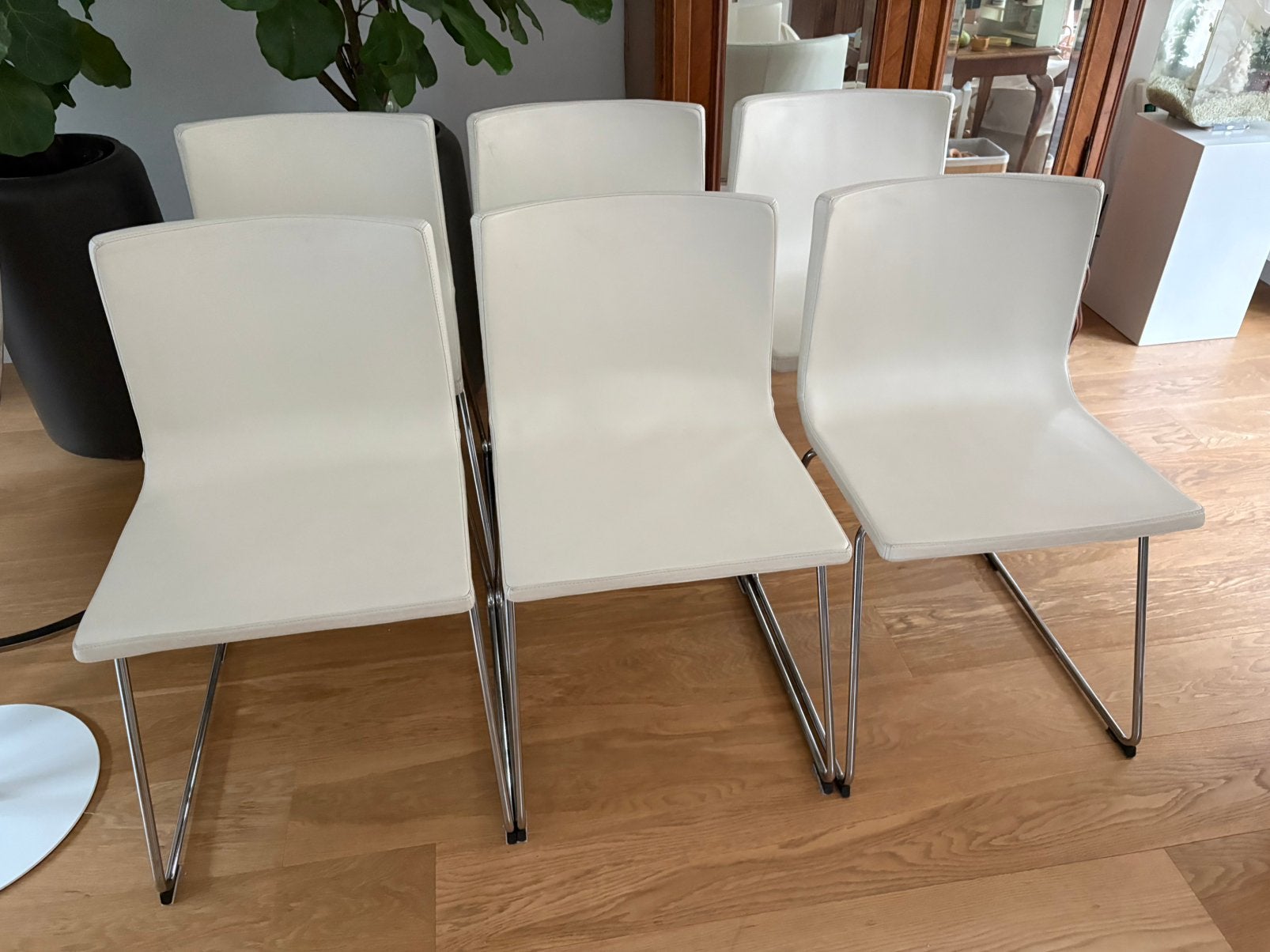 6 witte leren eetkamerstoelen Bernard van Ikea, Ophalen, Gebruikt, Wit, Leer