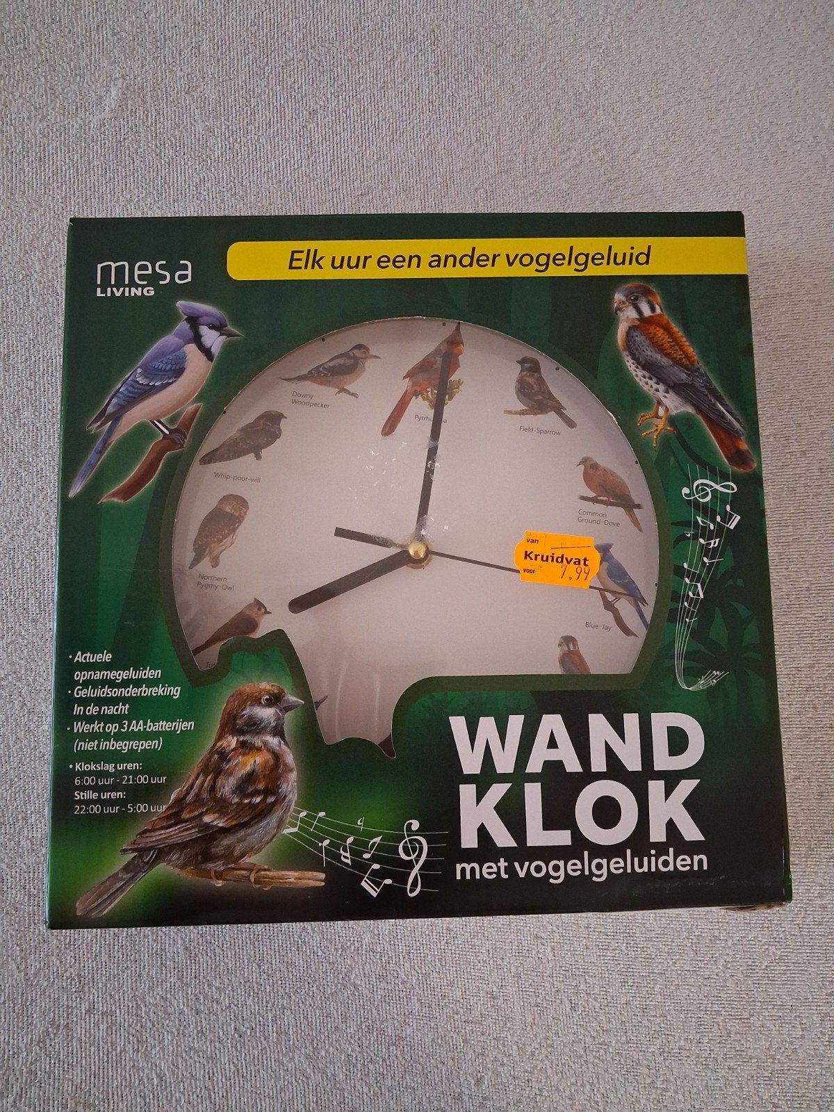 *nieuw in doos* leuke wandklok met vogelgeluiden, Wandklok, Vogelgeluiden, Nieuw, Ophalen of Verzenden