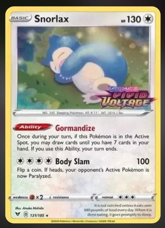 Snorlax (Vivid Voltage stamp) 131/185 Pokémon Kaart, Ophalen, Zo goed als nieuw, Losse kaart, Foil
