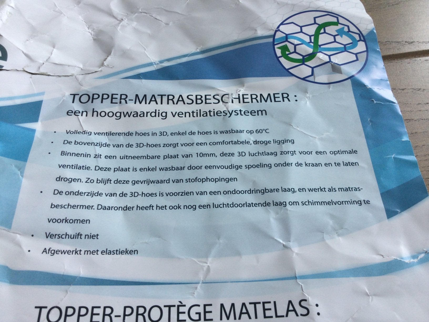 Airgosafe Topper-matrasbeschermer en 2 hoeslakens 120X60, Kinderen en Baby's, Ophalen of Verzenden, Zo goed als nieuw, Wit, Jongetje of Meisje