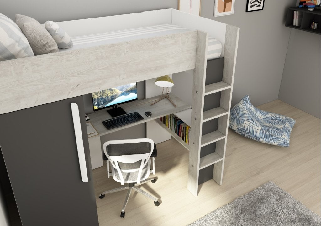 Studio 1803 hoogslaper met bureau en kast - 90x200 - Antraci, Niet ingevuld, Niet ingevuld, Niet ingevuld