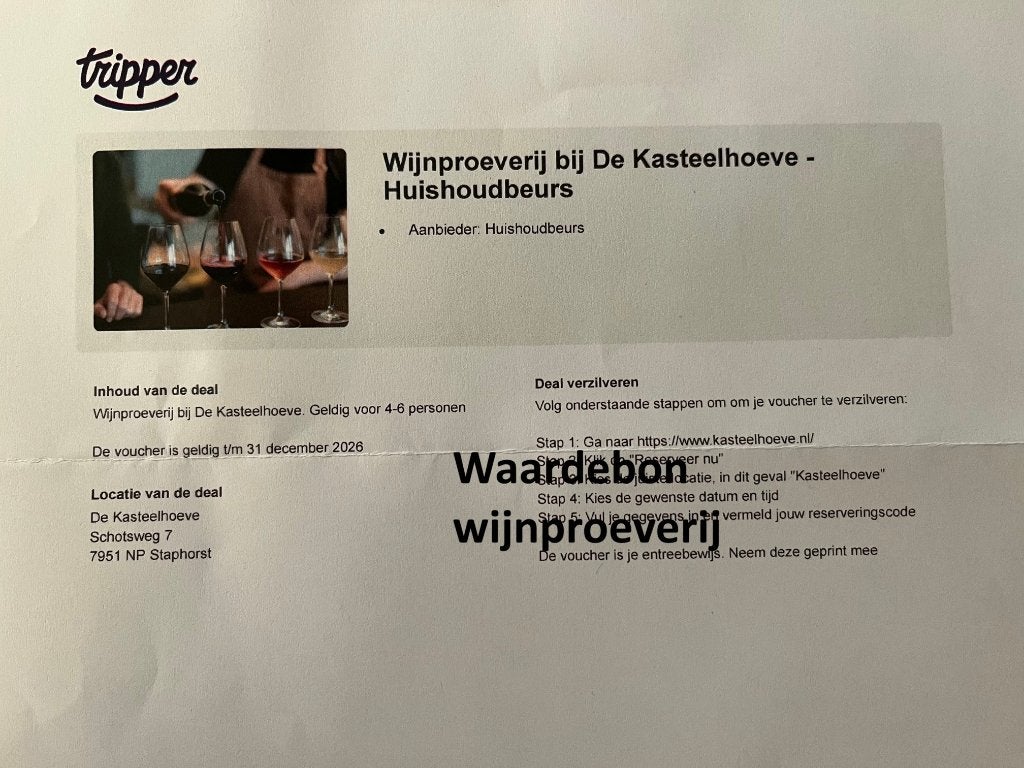 Wijnproeverij 4-6 personen, Drie personen of meer, Cadeaubon, Arrangement, Overige typen