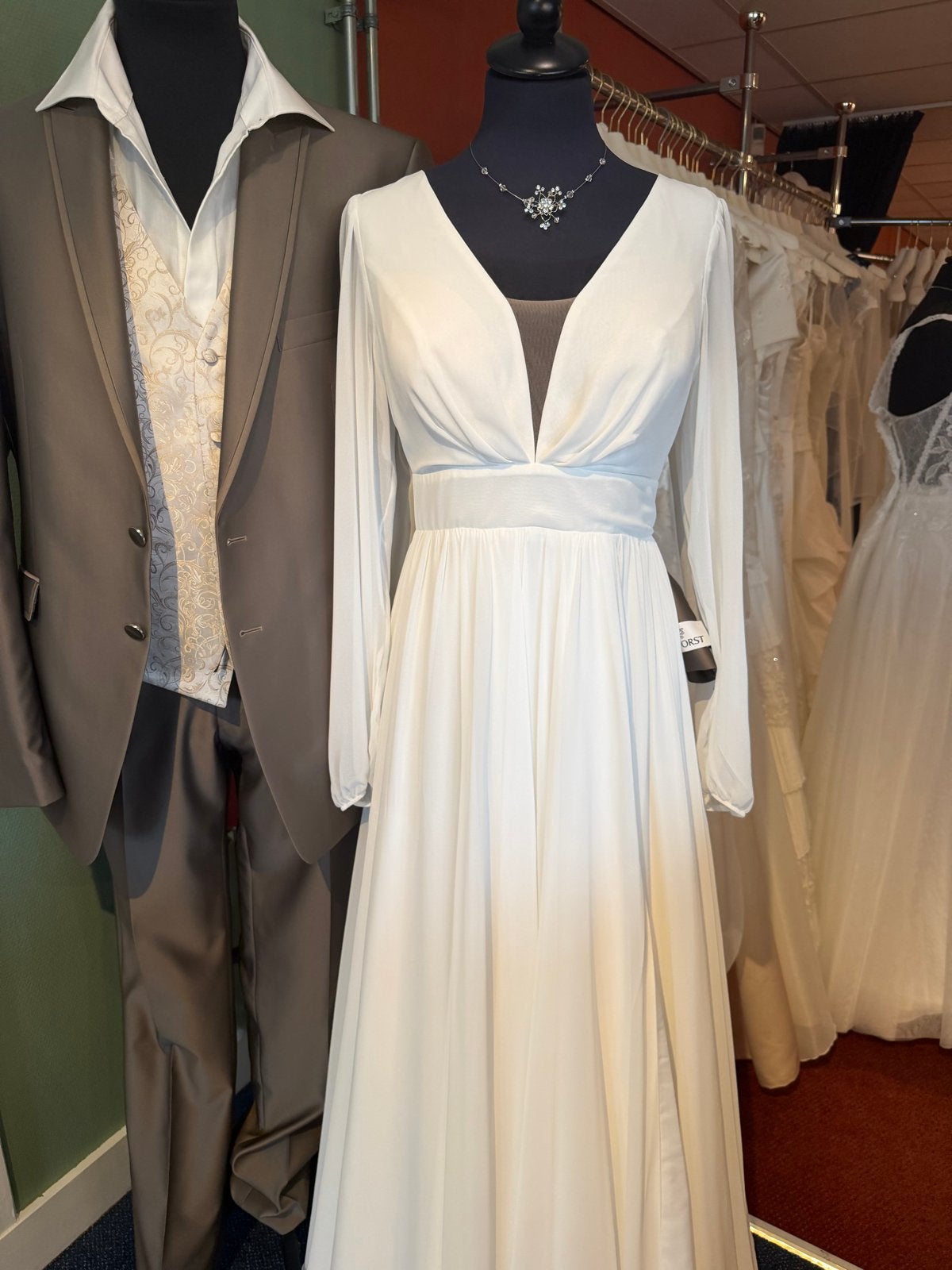 Elegante witte trouwjurk met lange mouwen, Kleding | Dames, Ophalen, Nieuw, Wit, Trouwjurk