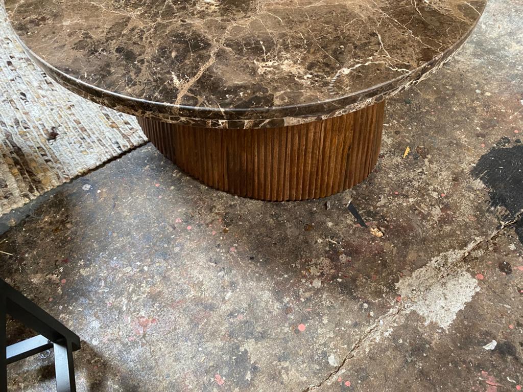 Salontafel bruin marmer met mango houten onderstel 80cm, Huis en Inrichting, Tafels | Salontafels, Ophalen, 50 tot 100 cm, Rond