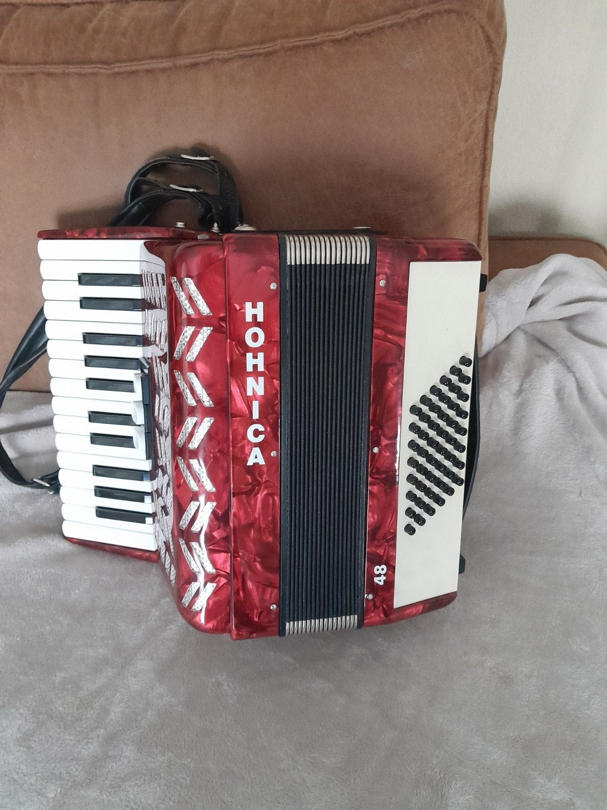 Hohner Honnica 48-bas toetsaccordeon met koffer, Ophalen, Zo goed als nieuw, Hohner, Met koffer