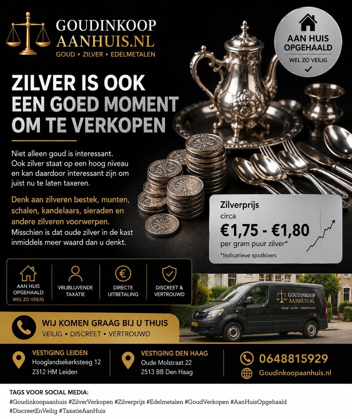 OUD ZILVER VERKOPEN? DIRECT DE HOOGSTE PRIJS!, Ophalen, Zilver