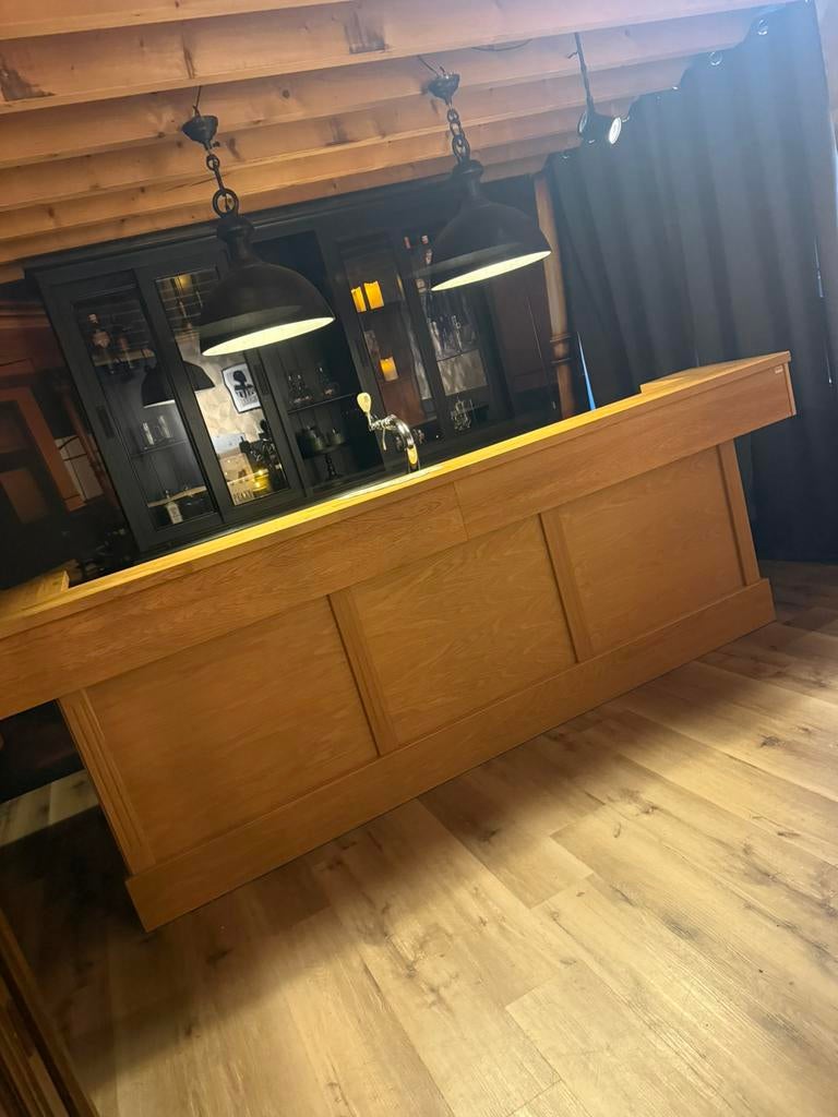 Eiken bar set toog bruin cafe kroeg man cave overkaping, Ophalen of Verzenden, Zo goed als nieuw