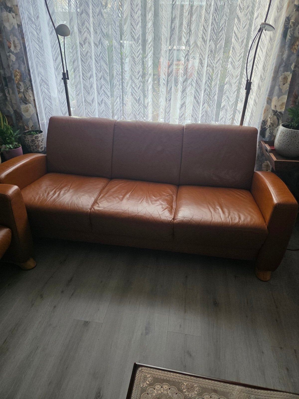 stressless Comfortabele 3-zits bank cognac kleur leer 190cm, Ophalen, Gebruikt, Klassiek, 150 tot 200 cm
