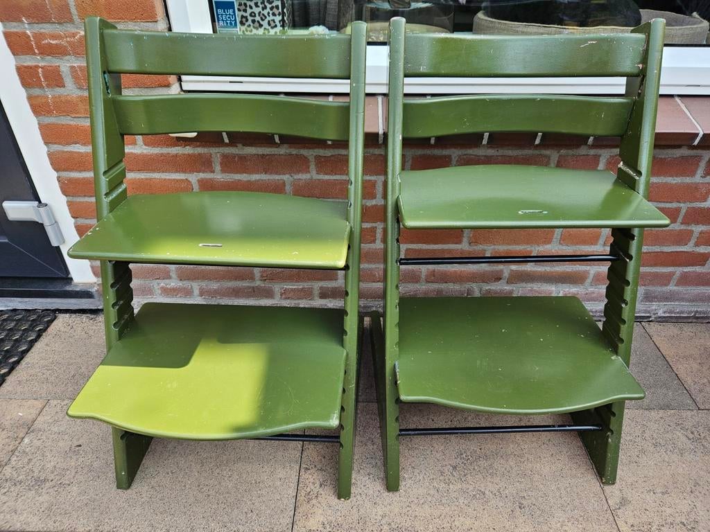 2 Groene Stokke Tripp Trapp Stoelen, Kinderen en Baby's, Ophalen, Gebruikt, Meegroeistoel, Aanschuifbaar