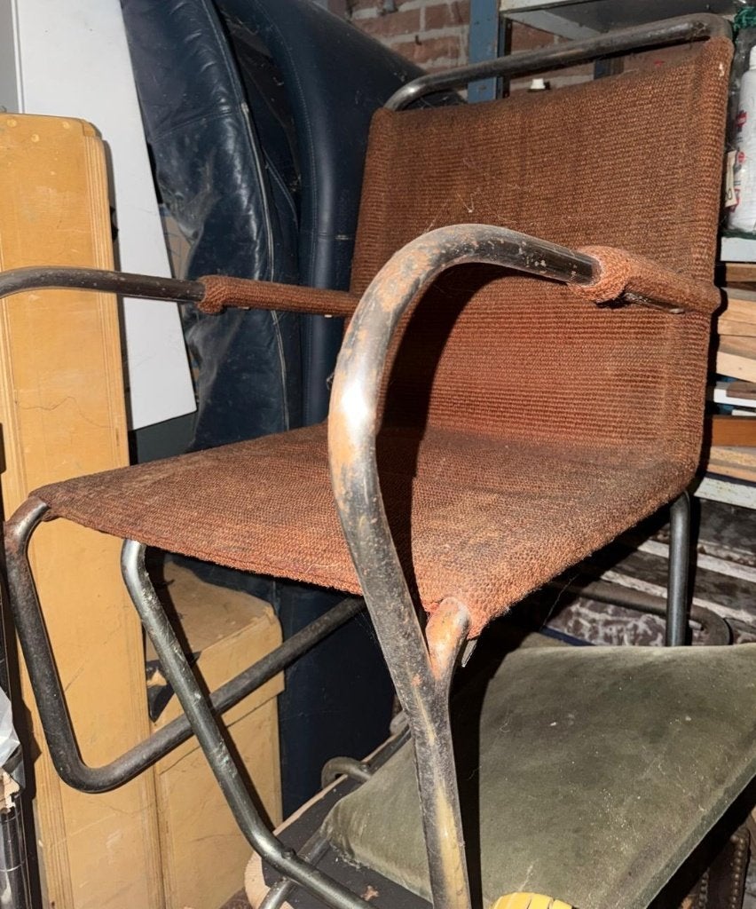 2 Bas Van Pelt Patinated Tubular Armchair in Metal and Sisal, Ophalen