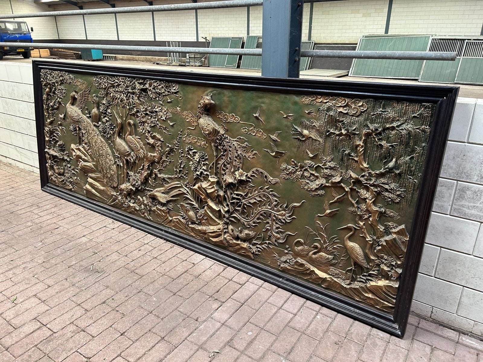 Groot Chinees Paneel met Vogels - 375x135cm, Wanddecoratie, Handgemaakt, China, Meerkleurig