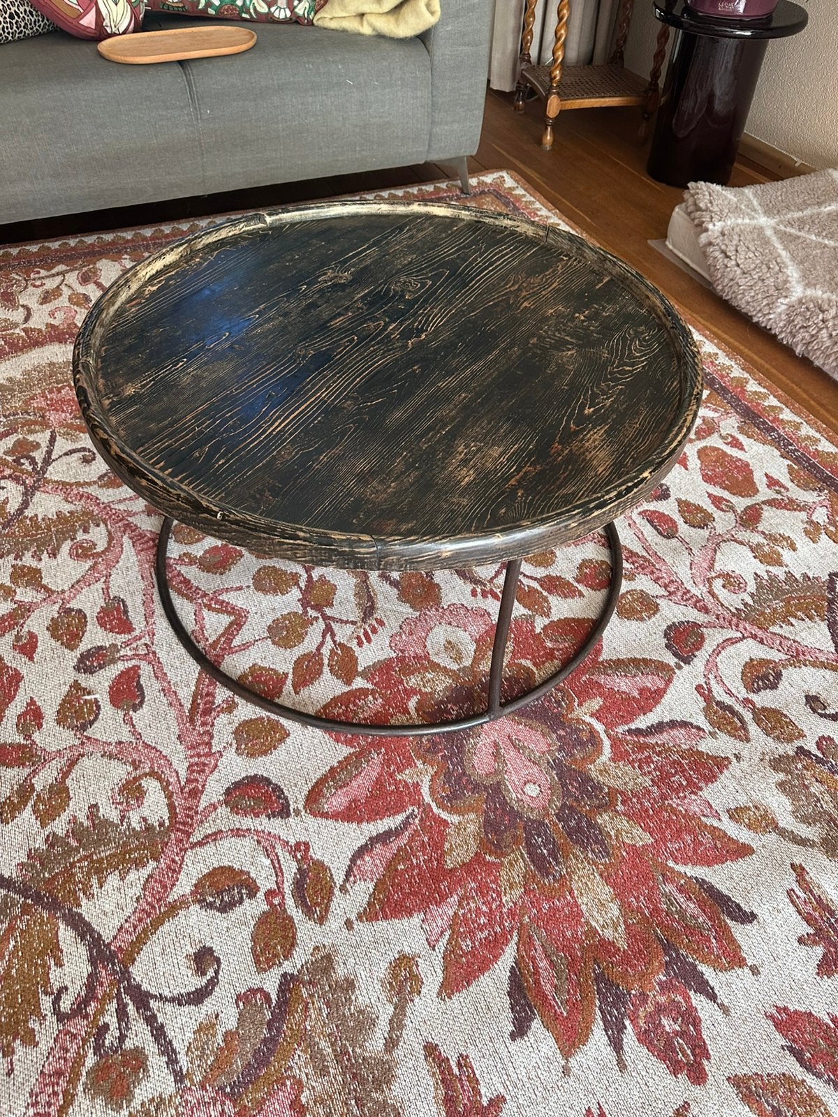Salon tafel rond donker hout nijhof design, Huis en Inrichting, Tafels | Salontafels, Ophalen, Rond, 50 tot 100 cm, Zo goed als nieuw