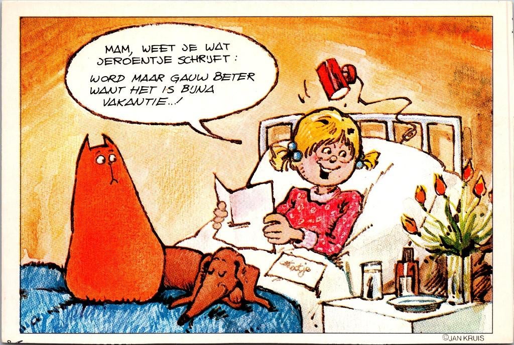 Jan Jans en de Kinderen - 9 ansichtkaarten jaren 80, Verzamelen, Ansichtkaarten | Themakaarten, Verzenden, 1980 tot heden, Gelopen
