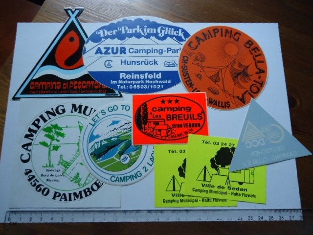 sticker oud Camping Italie Frankrijk Zwitserland camper auto, Ophalen of Verzenden, Zo goed als nieuw, Bedrijf of Vereniging