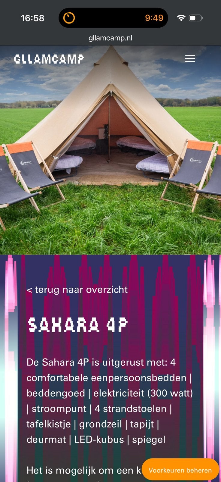 Lowlands 2026 Gllamptent sahara 4p, Eén persoon