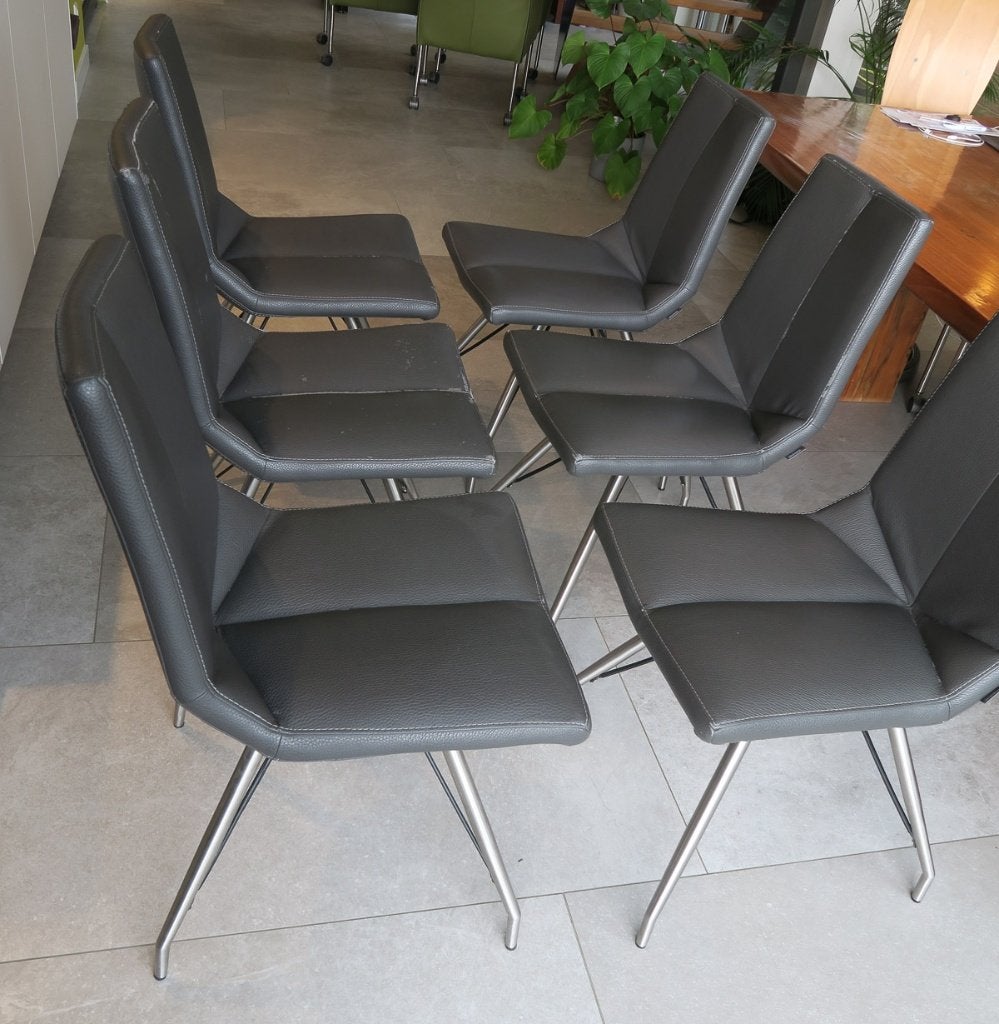 6 eetkamerstoelen Grijs Kunstleer RVS poten, Huis en Inrichting, Ophalen, Modern Design, Grijs, Vijf, Zes of meer stoelen