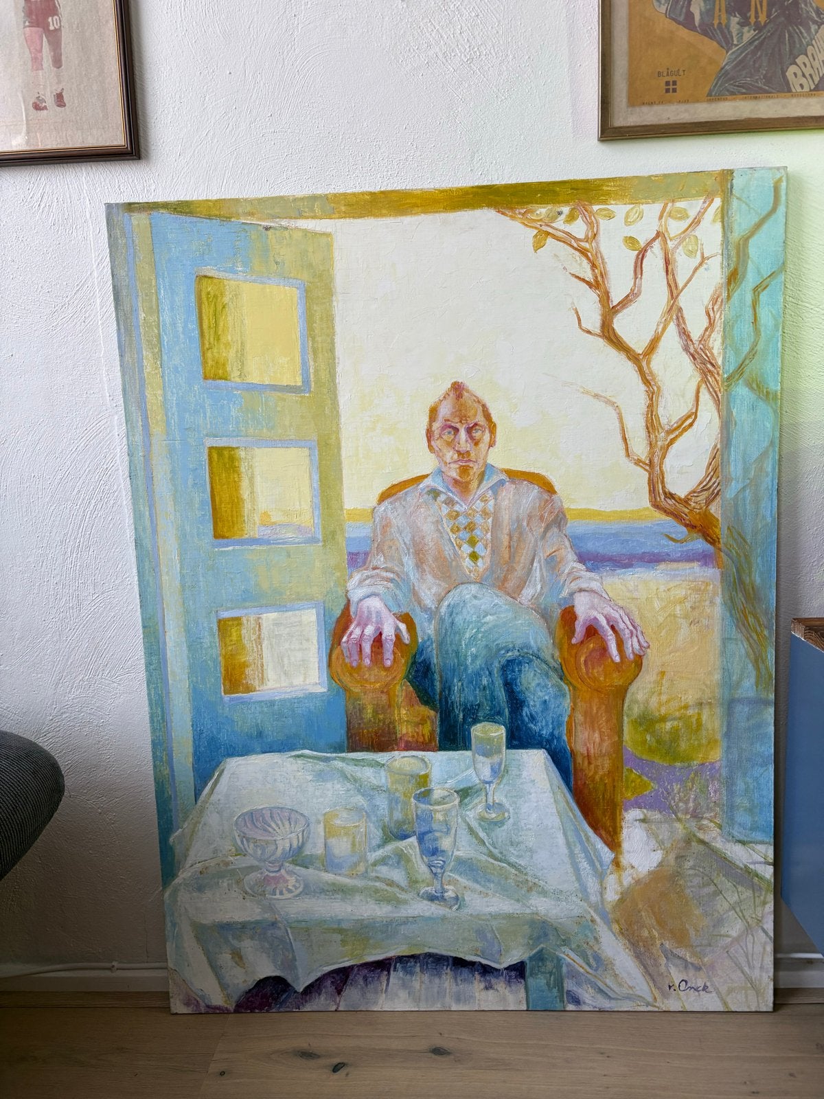 Groot sfeervol schilderij / HKliving vintage, Antiek en Kunst, Kunst | Schilderijen | Modern, Ophalen, Figuren, Handgeschilderd