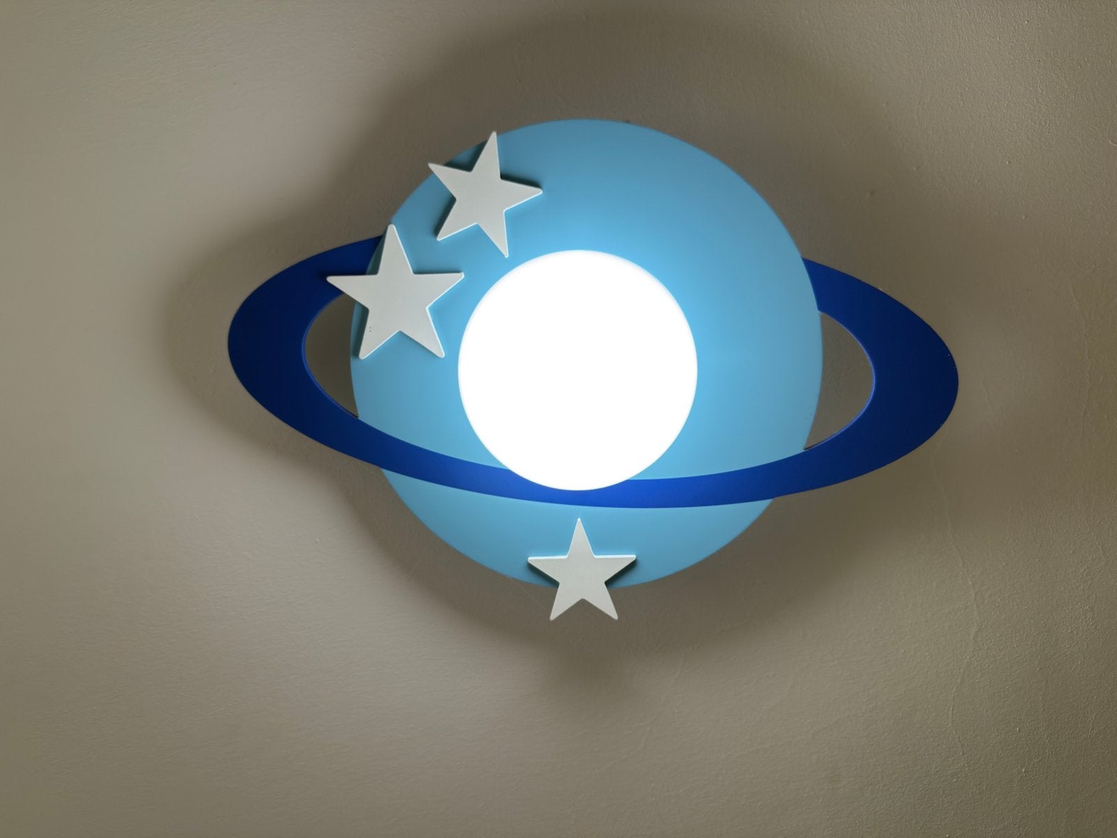 Leuke plafondlamp kinderkamer, planeet met sterren, Ophalen, Gebruikt, Overige materialen, Blauw
