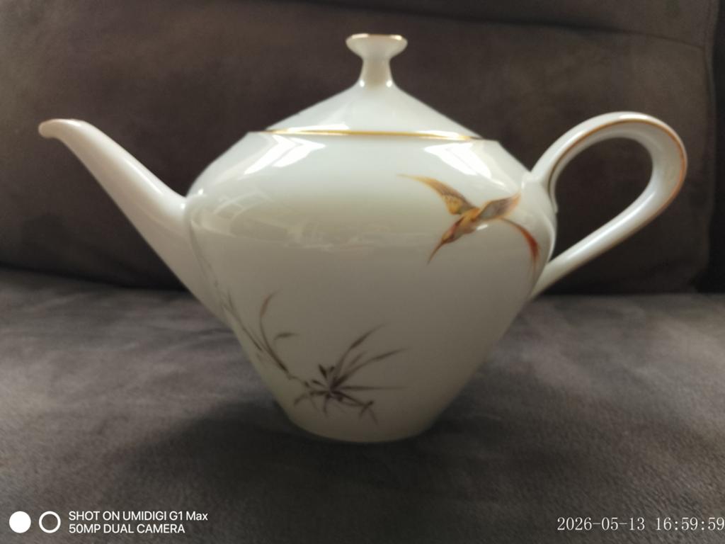 Theepot wit goud paradijsvogel unmut Heinrich & Co Bavaria, Ophalen of Verzenden