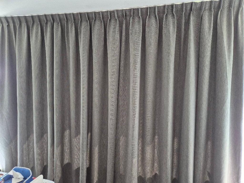 Gordijnen 1x, Ophalen, Gebruikt, 200 cm of meer, Grijs