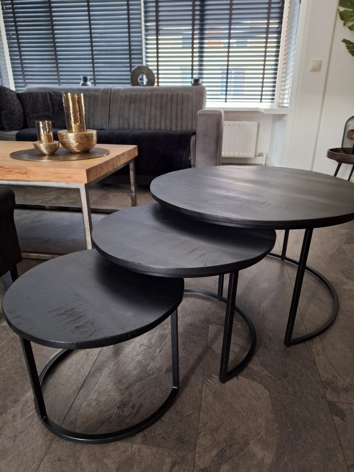 Mooie Set Mango Houten Salontafels., Ophalen, 50 tot 100 cm, Rond, 50 tot 100 cm