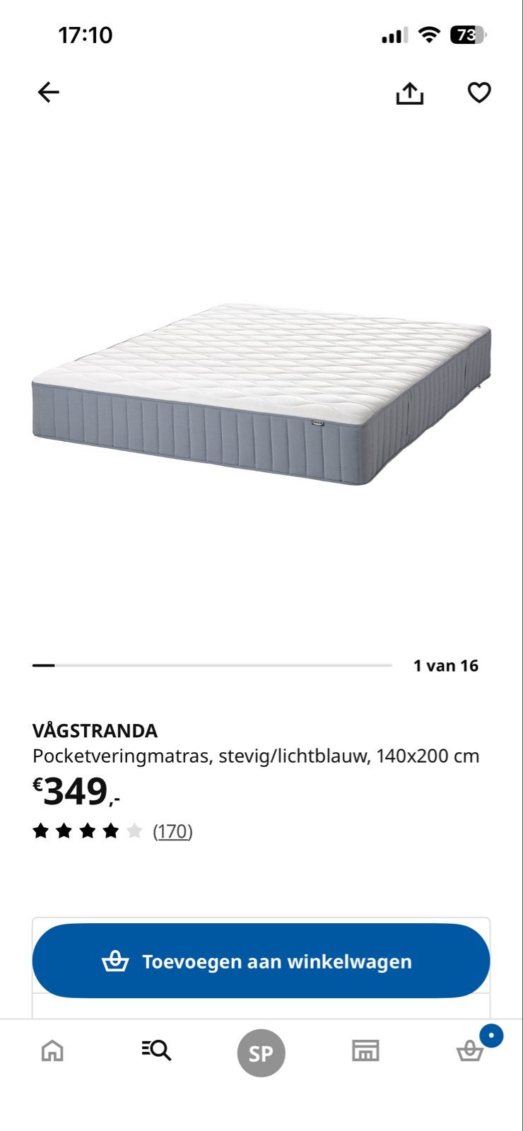 IKEA VÅGSTRANDA Pocketveringmatras 140x200 cm, Huis en Inrichting, Slaapkamer | Matrassen en Bedbodems, Ophalen, Tweepersoons