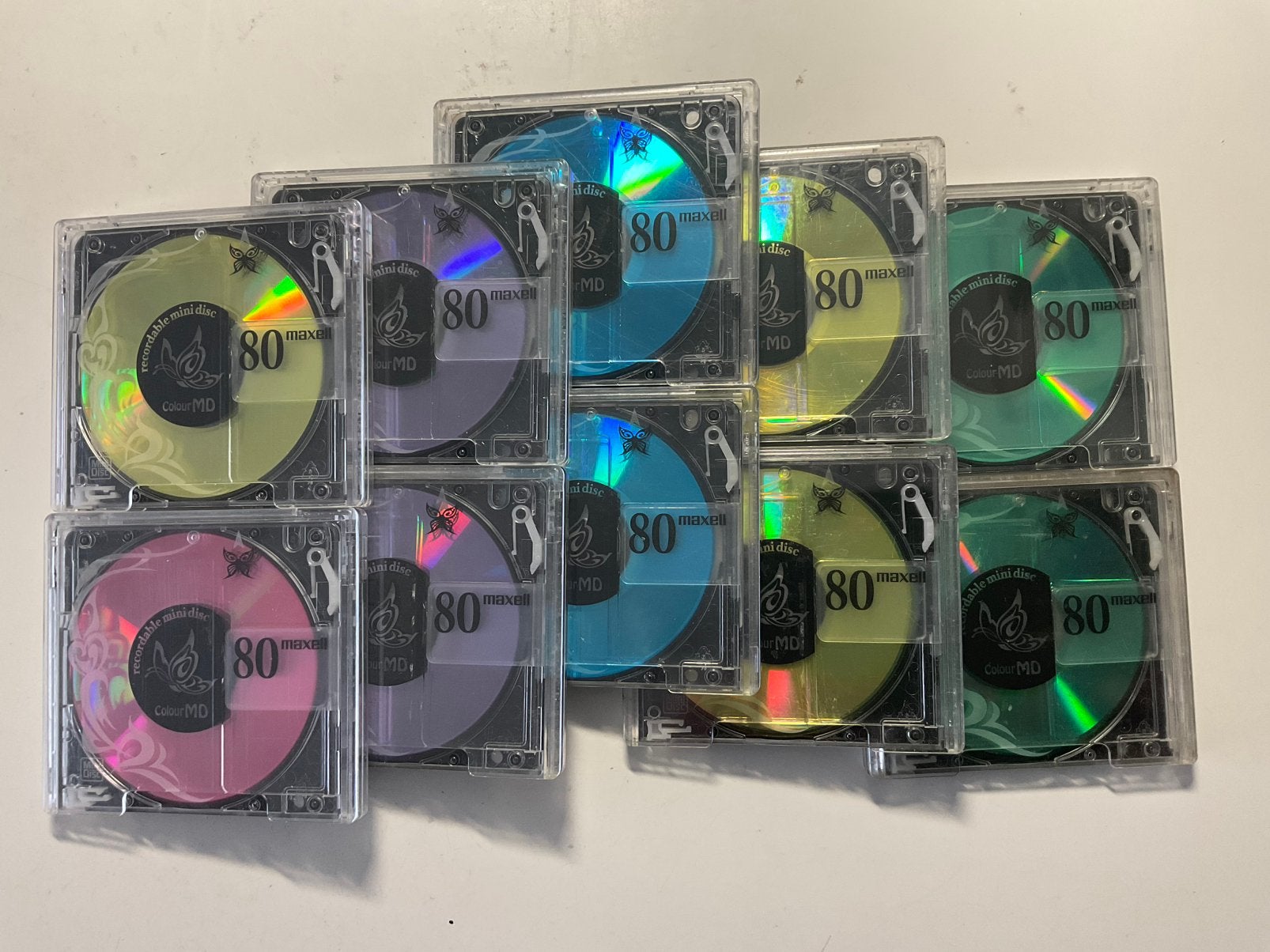 Minidisc’s  MAXELL COLOR COLECTION 10x als nieuw. 80 minuten, Ophalen of Verzenden
