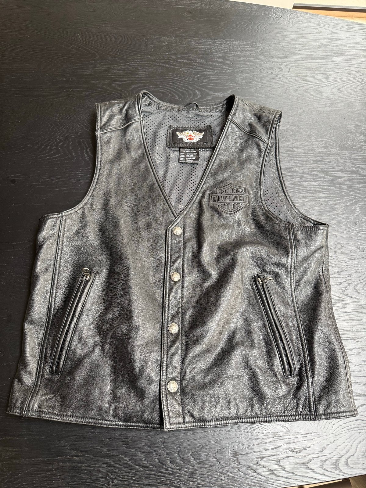 Harley-Davidson Leren Motorvest - Zwart L, Motoren, Ophalen of Verzenden, Tweedehands, Dames, Jas | leer