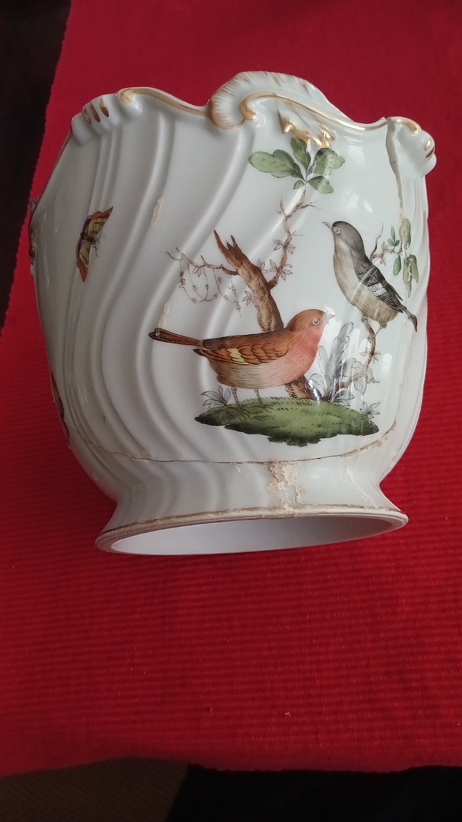 Herend Cachepot groot met vogeldecoratie met schade, Ophalen of Verzenden